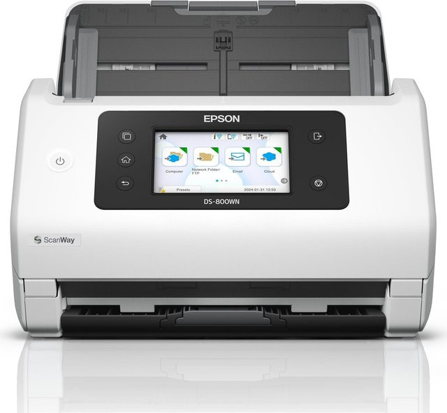 Epson WorkForce DS-800WN Dokumentenscanner in Weiß mit Duplex-Funktion, A4/Legal, 600 dpi, bis zu 50 Seiten/Min., automatischer Dokumenteneinzug für 100 Blätter, USB 3.2 und WLAN/LAN-Anschluss - Bild 1