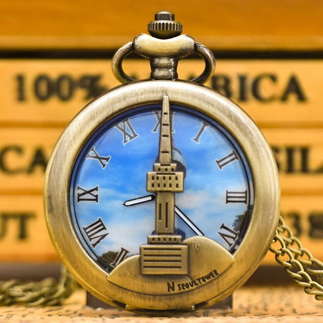 wecin Taschenuhr Quarz, Bronze, Messing, Analoguhr, Unisex - Bild 1