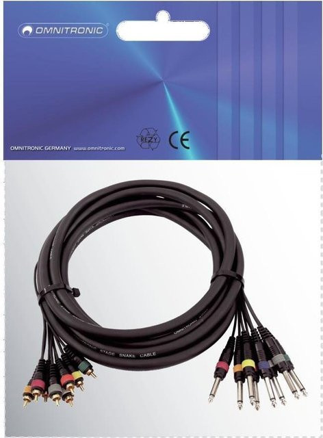 Omnitronic Snake-Kabel mit 8x Cinch und 8x Klinke mono in Schwarz, Länge: 15 m - Bild 1