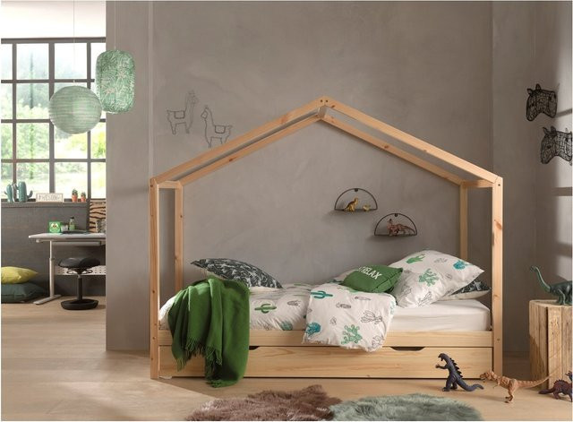 Vipack Dallas 3 Hausbett aus massiver Kiefer mit Bettschublade, Farbe: Braun, Liegefläche: 90 x 200 cm - Bild 1