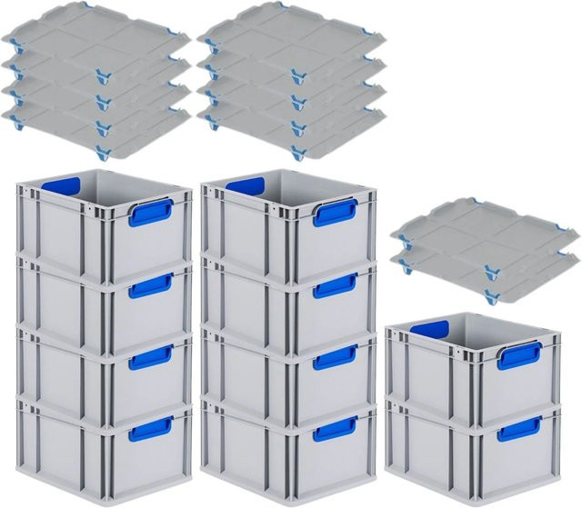PROREGAL Spar Set 10x Eurobox Nextgen Color mit Auflagedeckel und Schiebeschnappverschlüssen in Blau, H x B x T: 22 x 30 x 40 cm - Bild 1