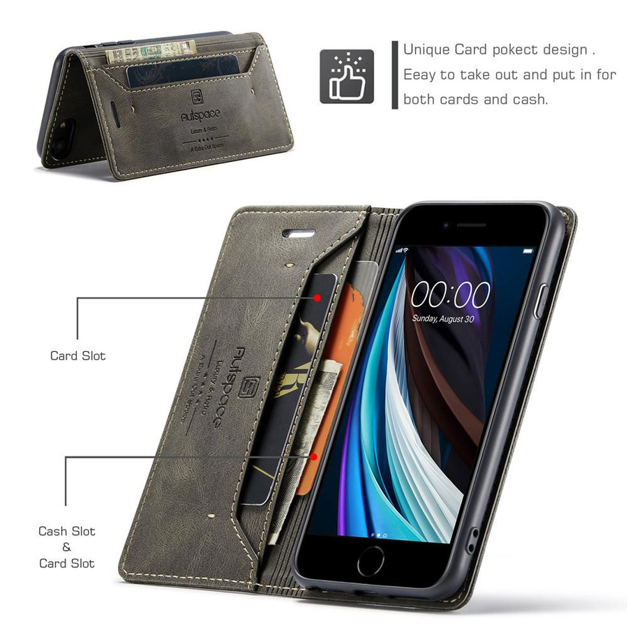 Luxus Leder-Flip-Wallet-Handyhülle für iPhone SE 2020 und iPhone SE 2022 in Blau - Bild 5