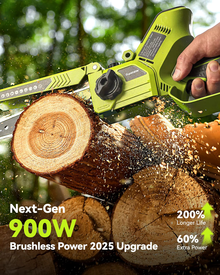 Supstable Akku-Kettensäge Set mit 1300W bürstenlosem Motor, 8 und 6 Zoll Elektrokettensäge für Garten und Holz, inklusive 2 Akkus mit 4,0Ah - Bild 3