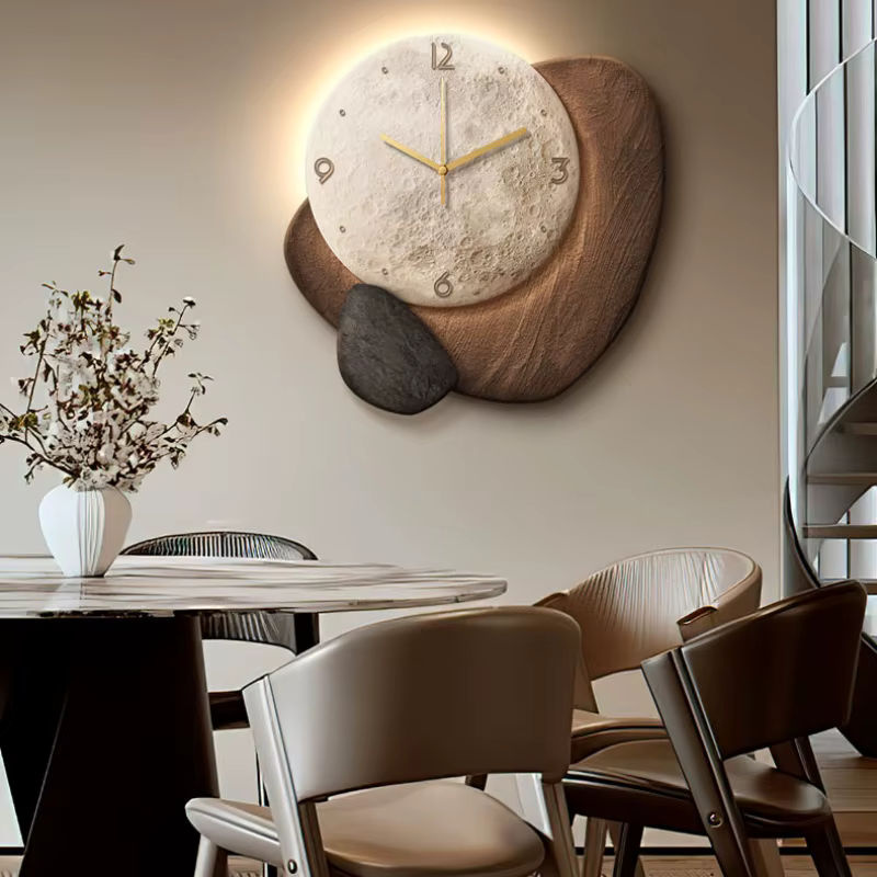 Kreative Wanduhr in Stein-Optik für Restaurant und Wohnzimmer, runde analoge Wanddekoration - Bild 4