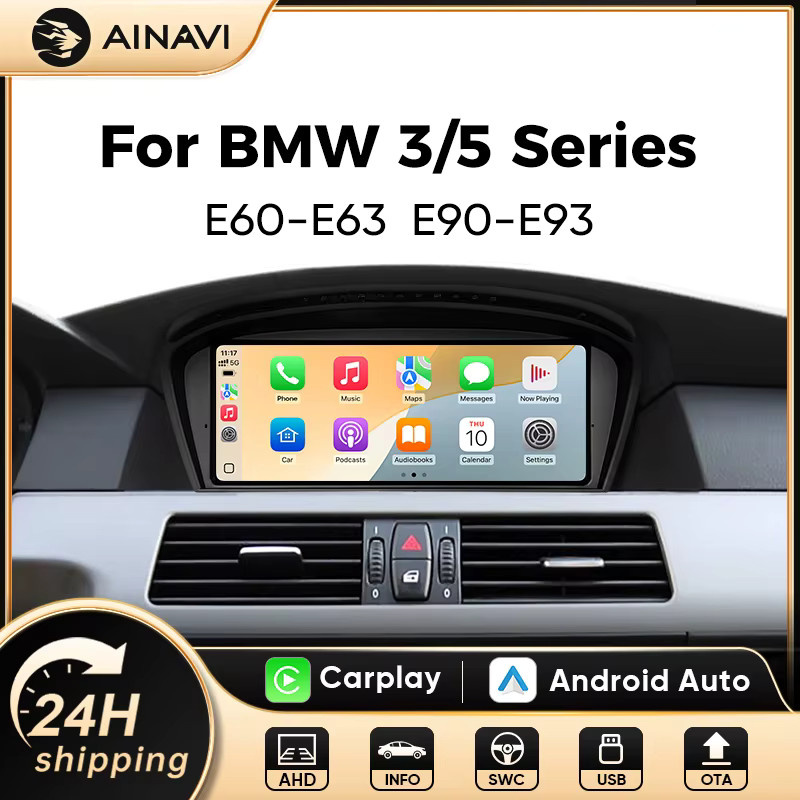 AINAVI Kabelloses CarPlay Touchscreen-System für BMW 3er 5er Serie E60 E61 E62 E63 E90 E91 E92 Multimedia-Autoradio mit GPS in Schwarz - Bild 1