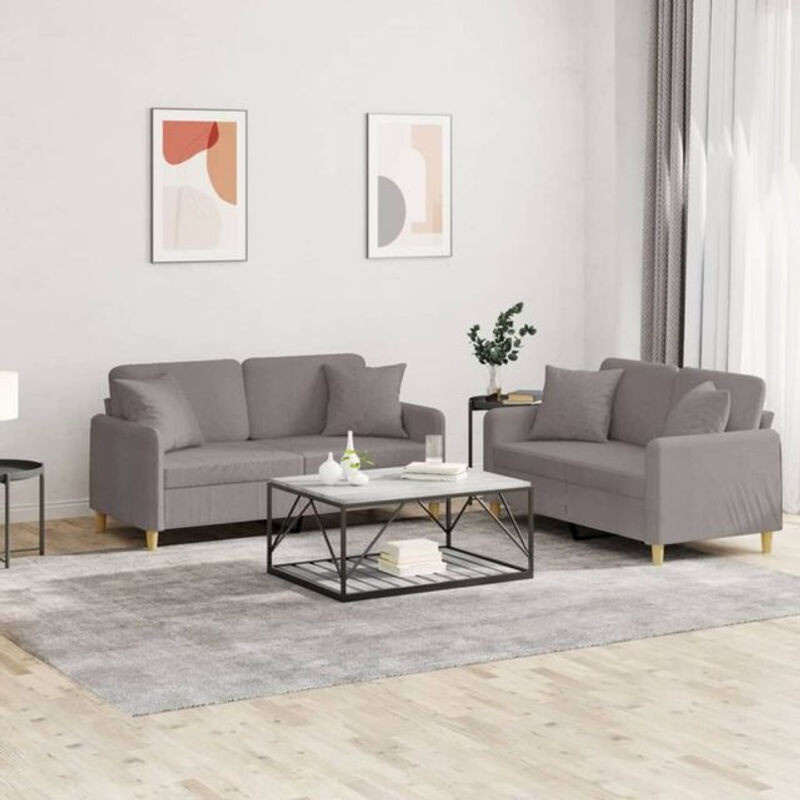 2-teilige Sofagarnitur von vidaxl in Taupe meliert mit Kissen aus Stoff und Metallgestell - Bild 1