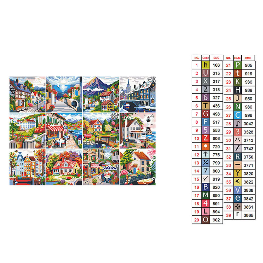 Huacan 12er Set Diamant-Mosaik-Stadt Mini-Diamantgemälde Landschaft rund in Multicolour - Bild 4