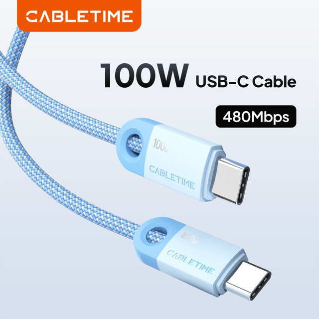 CABLETIME PD100W USB-C-Kabel in Blau mit 5A QC Schnellladefunktion und 480Mbps Datenübertragung - Bild 1