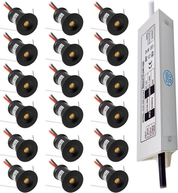 LUCERNA LED Mini-Einbaustrahler IP65 in Weiß, 1 W, 12 V Decken-Downlight mit Transformator - Bild 1