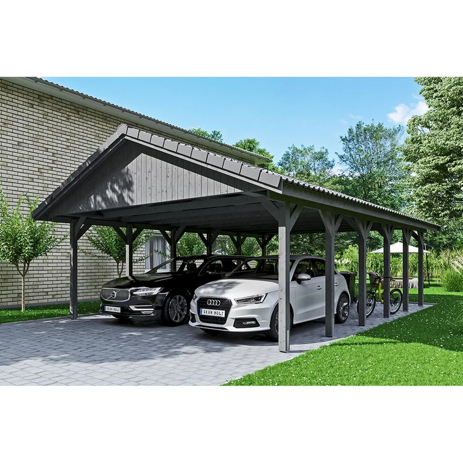 Skan Holz Carport Wallgau Satteldach aus Nadelholz in Schiefergrau, B: 620 cm, T: 900 cm, Höhe: 354 cm, inklusive Dachlattung für Dachziegel - Bild 2