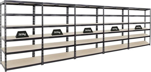 PROREGAL Schwerlastregal Giant Tiger 5er Set, Schwarz, 6 Ebenen, H x B x T: 200 x 120 x 60 cm - Bild 1