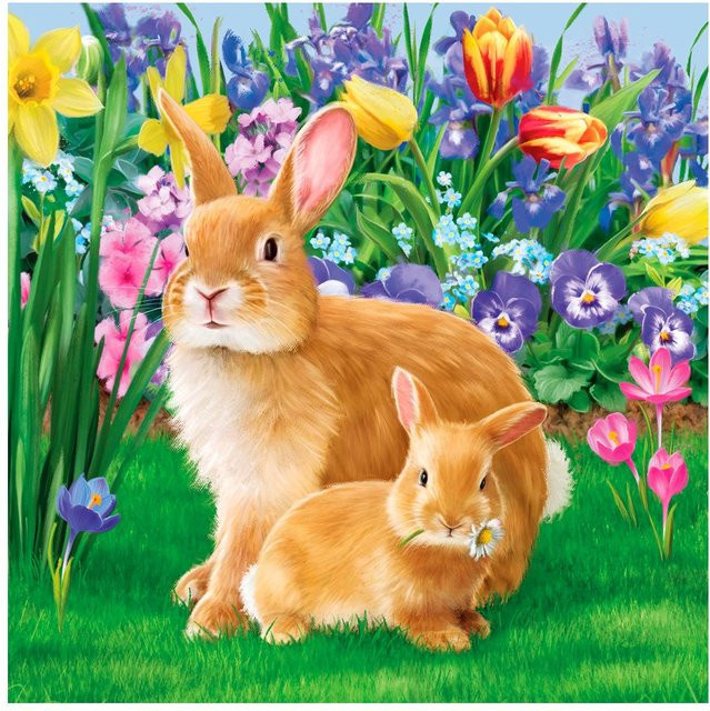 Servietten Hasenmutter mit Kind für Ostern in Multicolor, 20 Stück aus Papier - Bild 1
