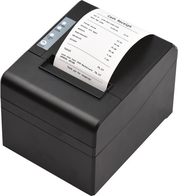 Aimo Thermo-Belegdrucker AU-1 in Schwarz mit USB- und LAN-Anschluss, 80 mm Thermodirektdruck für den Desktop mit 300 mm/s Druckgeschwindigkeit - Bild 1