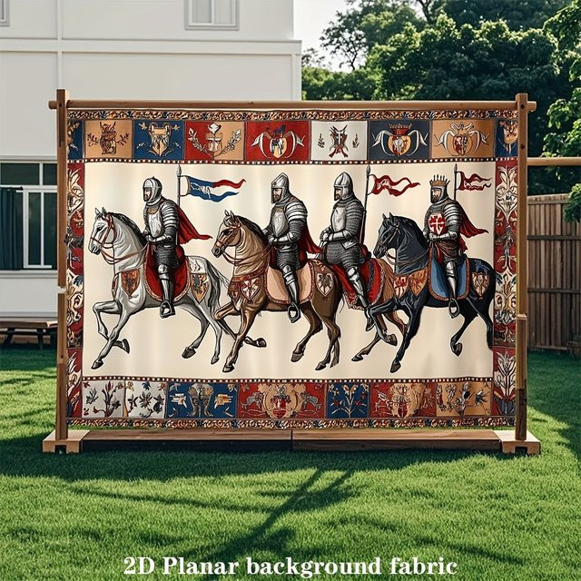 VIKAMA Mittelalterlicher Ritter Wandteppich in Multicolour, Vintage Wandbehang für Innen- und Außendekoration, B/H: 75 x 58 cm - Bild 1