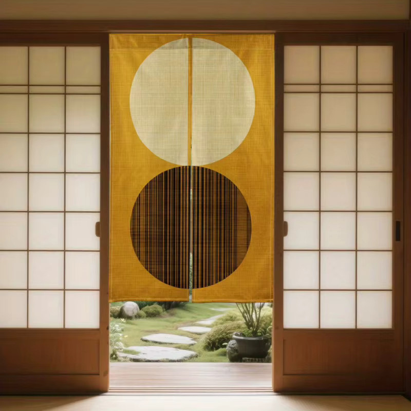 VIKAMA Japanisch Zen-inspirierter Doppelkreis-Wandteppich in Beige – Minimalistische abstrakte Wanddekoration mit geometrischem Design - Bild 2