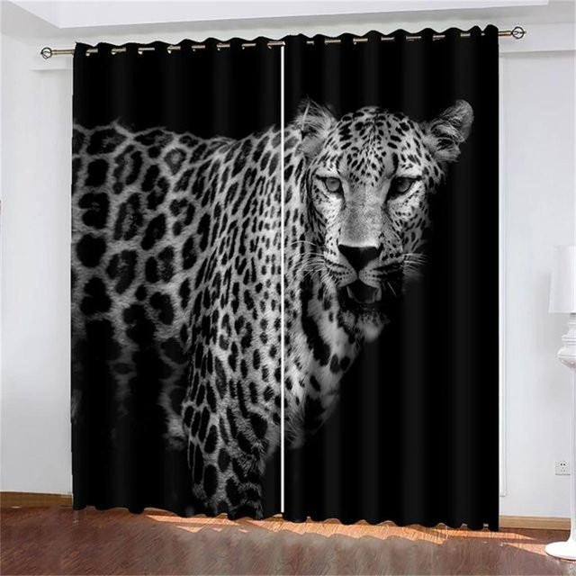 A Family Of Home Textiles Dekorativer Vorhang mit 3D Leopard-Tierprint in Schwarz und Weiß, halbtransparent, Breite: 100 cm, Höhe: 130 cm - Bild 1