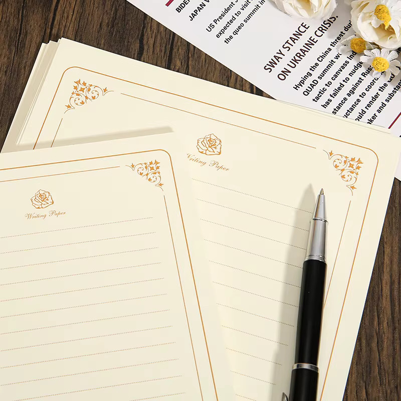 Golden Rose Schreibwaren-Set Vintage Liebesbriefpapier in Gold, Weiß und Beige, A4 Elegantes Notizpapier für Hochzeitseinladungen - Bild 3