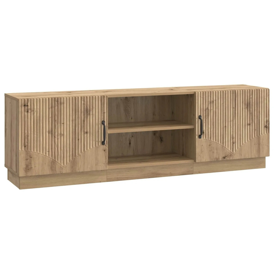 vidaXL TV-Schrank Artisan-Eiche in Braun mit integrierter Beleuchtung und Medienfächern, B/T/H: 150 x 47 x 31 cm - Bild 2