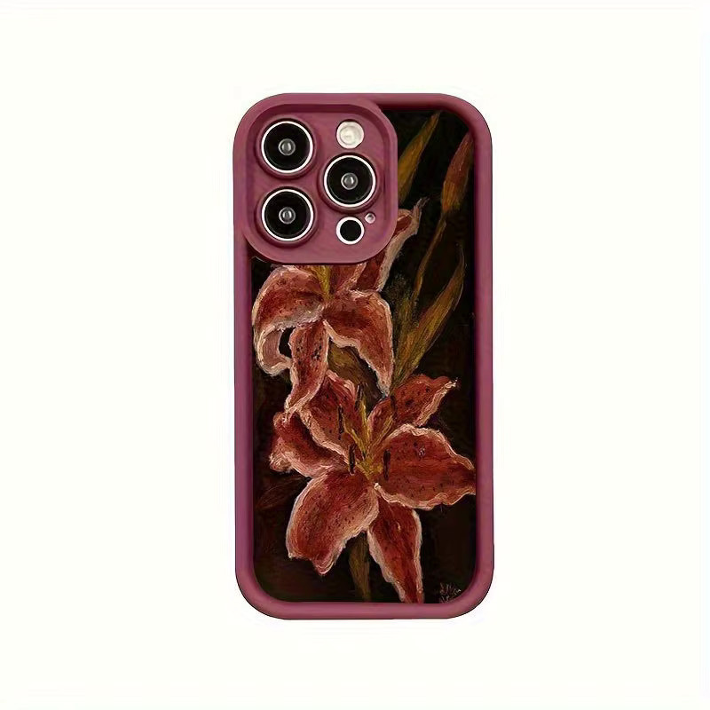 Rote TPU Handyhülle mit Vintage-Blumenmuster und Anti-Drop-Schutz für iPhone 11 bis iPhone 17 Pro Max sowie SE-Modelle - Bild 4