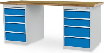 Bedrunka + Hirth Reihenwerkbank aus Stahl und Holz in Grau, B/H/T: 200 x 85,9 x 75 cm - Bild 1