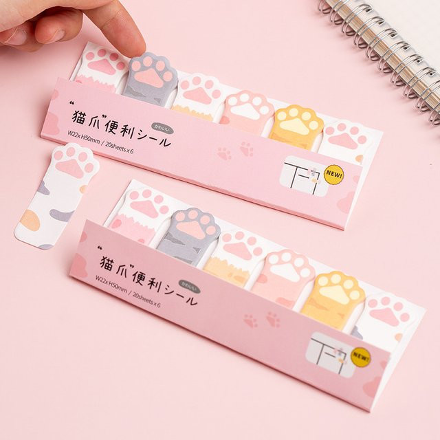 Kawaii Haftnotizen und Lesezeichen mit Katzenpfoten-Design in Weiß und Multicolour - Bild 1