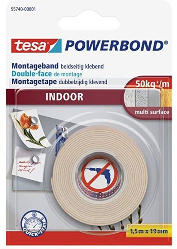 tesa Powerbond Indoor doppelseitiges Montageband Weiß, Länge: 1,5 m, Breite: 19 mm - Bild 2