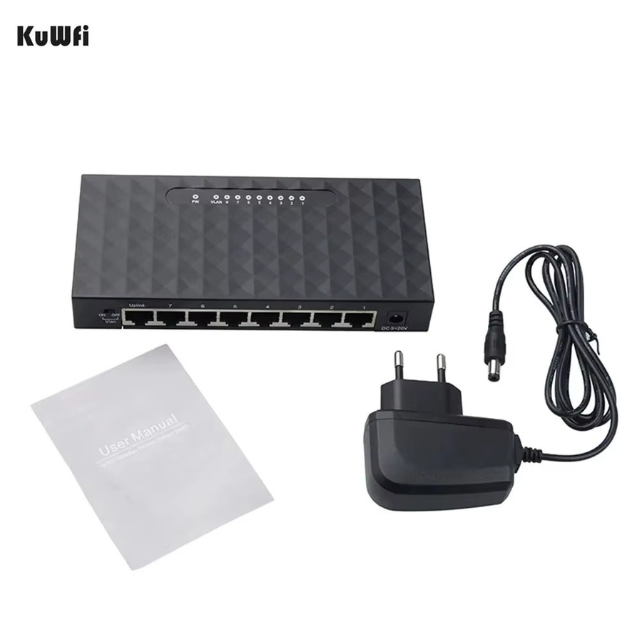 KuWFi Gigabit Netzwerk-Switch mit 8 Ports und 1000 Mbit/s, Smart RJ45 LAN Hub in Schwarz - Bild 4