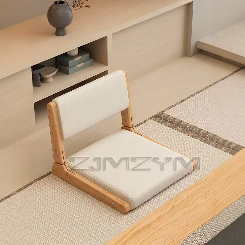 ZJMZYM Japanischer Tatami-Stuhl mit Rückenlehne aus Massivholz in Beige - Bild 2