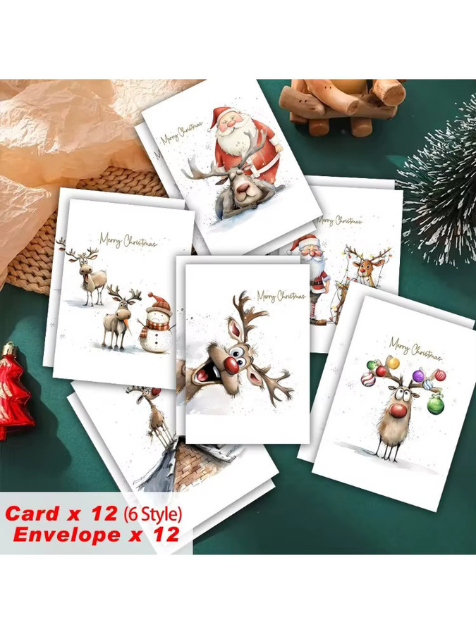 24 Stück WhimsyWorks Weihnachtsgrußkarten mit Umschlägen in Mehrfarbig, festliche Designs, innen leer - Bild 3