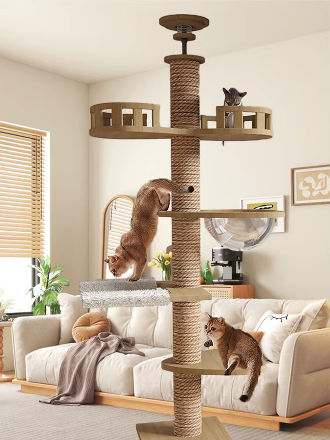 HGTUGO Katzen-Kratzbaum aus Holz mit Hängender Plattform und Spielzeug, Mehrstufiger Kletterbaum für Katzen in Modernem Design - Bild 3