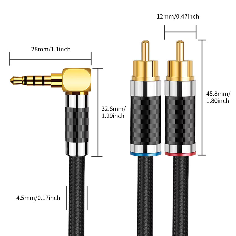 YYTCG Audiokabel 3,5-mm-Klinke auf 2RCA in Schwarz und Silber aus versilbertem sauerstofffreiem Kupfer für Mobiltelefone, Verstärker und Lautsprecher - Bild 2