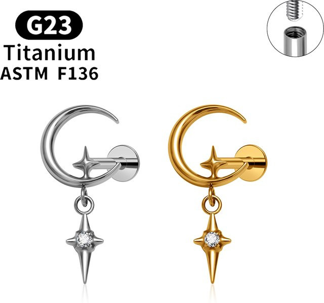 UHERA Ohrstecker Mond-Design, Titan, Zirkonia - Bild 1