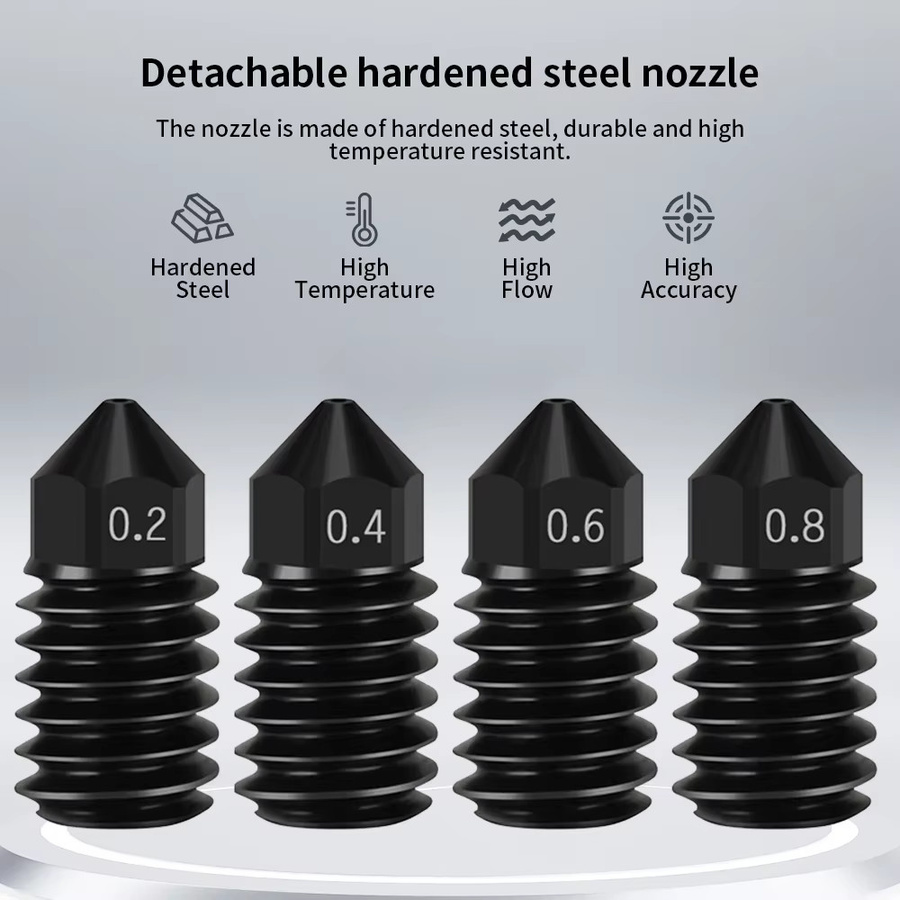 Bambu Lab Gehärtete Stahl Düsen für A1, H2D und A1 Mini 3D Drucker Hotend Teile in den Größen 0,2 mm, 0,4 mm, 0,6 mm und 0,8 mm, Schwarz - Bild 2