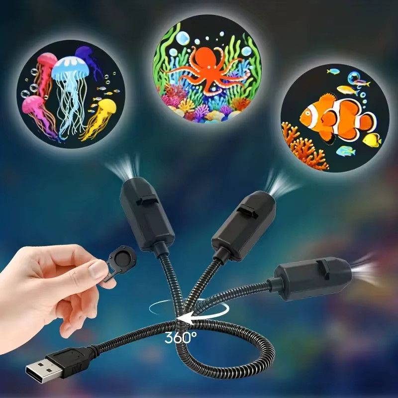 VENUSWING USB-Projektor mit Oktopus- und Meeresmotiven für 360 Grad Drehung zur Wand- und Deckenbeleuchtung - Bild 2