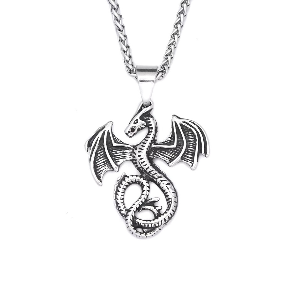 NORTHMAN Halskette, Fliegender Drache Anhänger, Edelstahl, Silber, Unisex - Bild 4