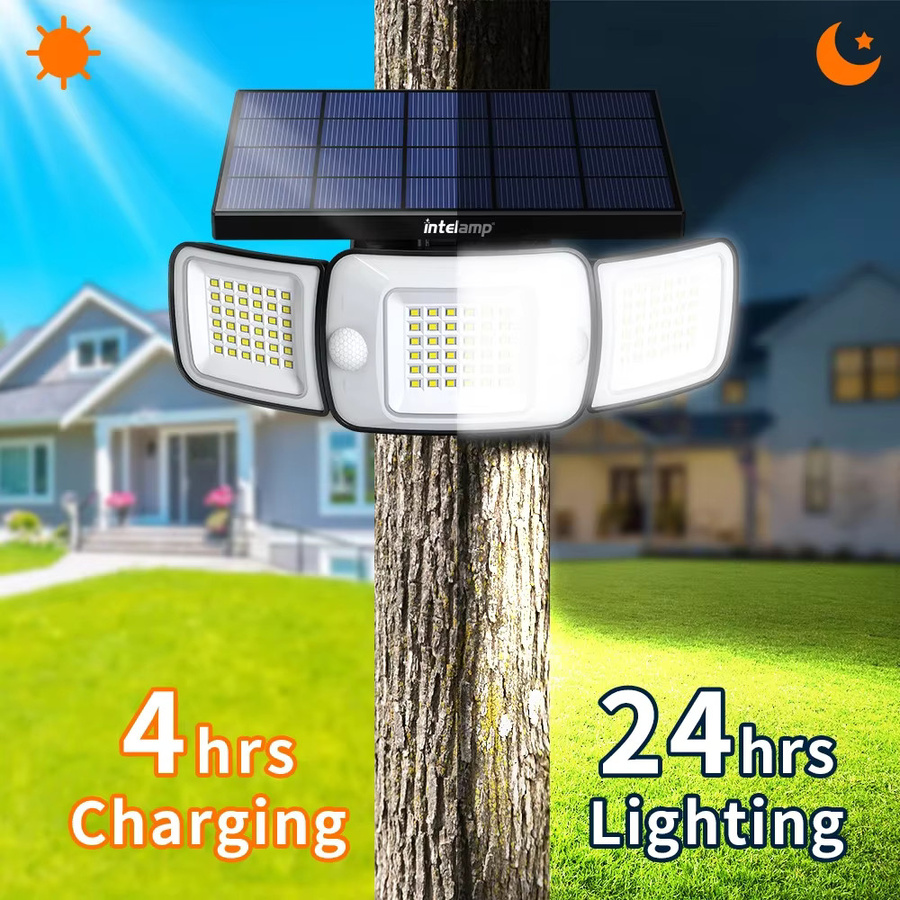 Intelamp Solar-Flutlicht mit Bewegungssensor für den Außenbereich und Garten, Weiß - Bild 1