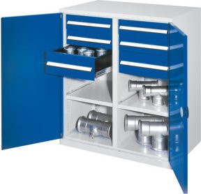 Kappes Schwerlastbeistellschrank Mod. 71 in Grau mit Doppelwandtüren, Regalböden, Schubladen und Schloss - Bild 1