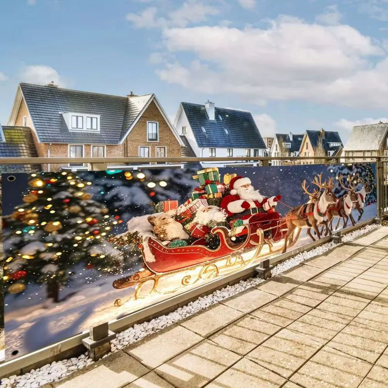 VIKAMA Weihnachtsbanner mit Weihnachtsmann und Rentierschlitten, hängende Weihnachtsdekoration für Outdoor und Winterparty, mehrfarbig, B: 200 cm, H: 45 cm - Bild 5