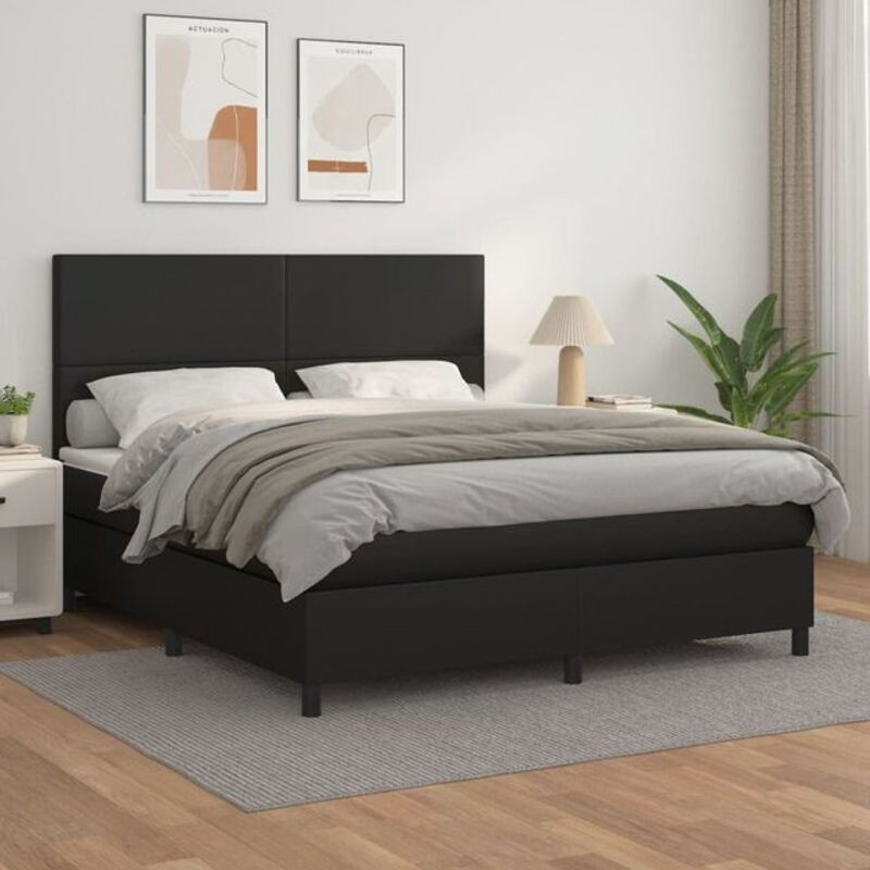 Vidaxl Boxspringbett mit Matratze in Schwarz aus Kunstleder, B/T/H: 180 x 200 x 118 cm - Bild 1