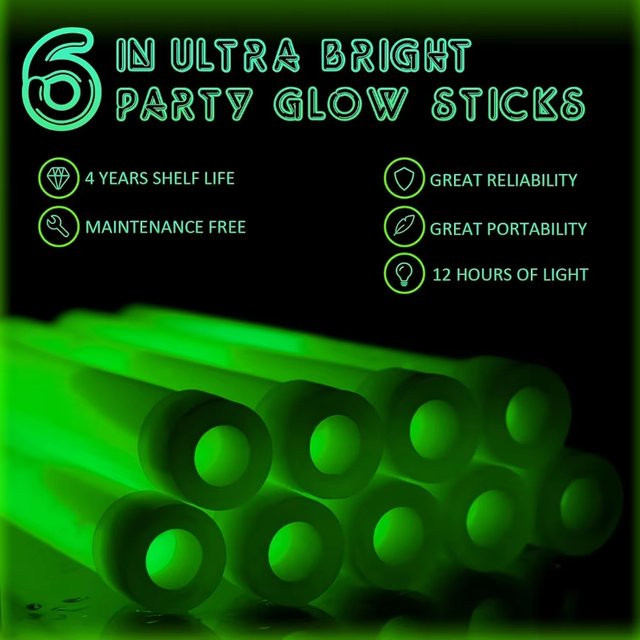 6 bis 12 Stück Fluoreszierende LED-Leuchtstäbe in Grün mit Haken, Länge: 15,2 cm, für Camping, Outdoor und Partys - Bild 1