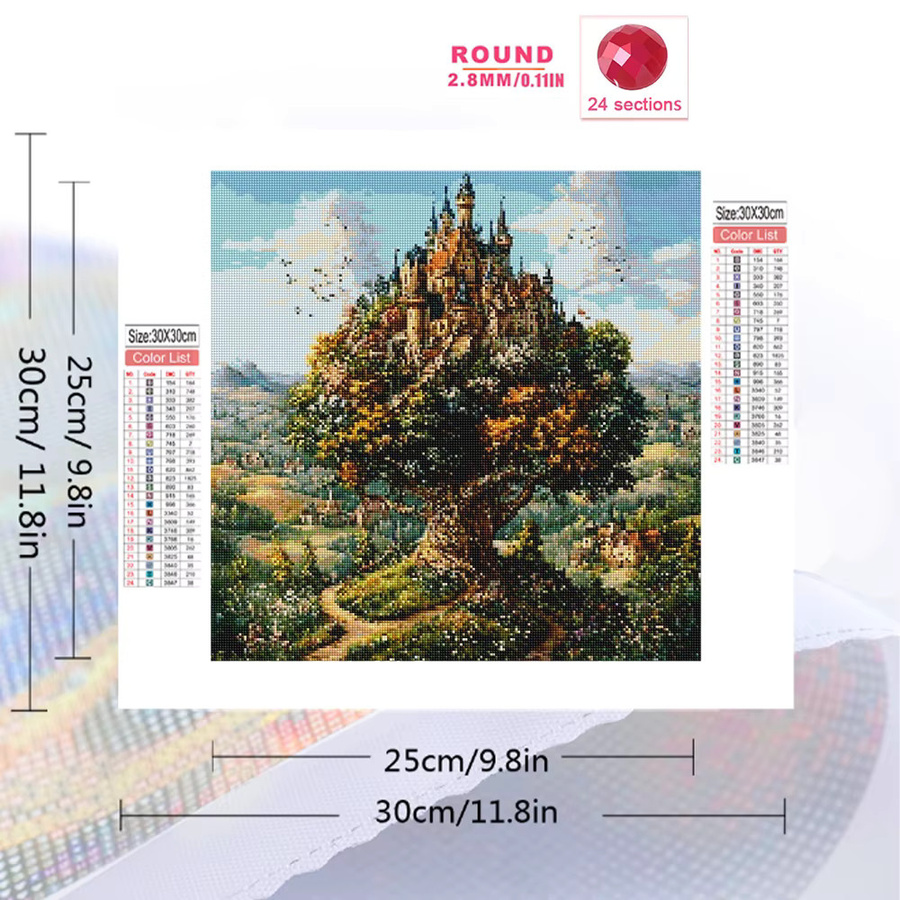 Momoart Diamant-Stickerei DIY Mosaik Set Abstrakte Landschaft mit Baum und Schloss in Mehrfarbig, Acryl Wandkunst - Bild 2