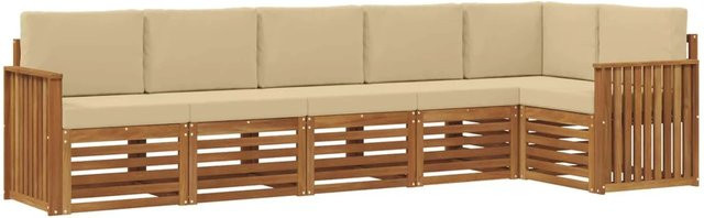 vidaXL Sofagarnitur 6-teilig aus Massivholz Akazie in Natur und Beige mit L-Form und Polsterung - Bild 1