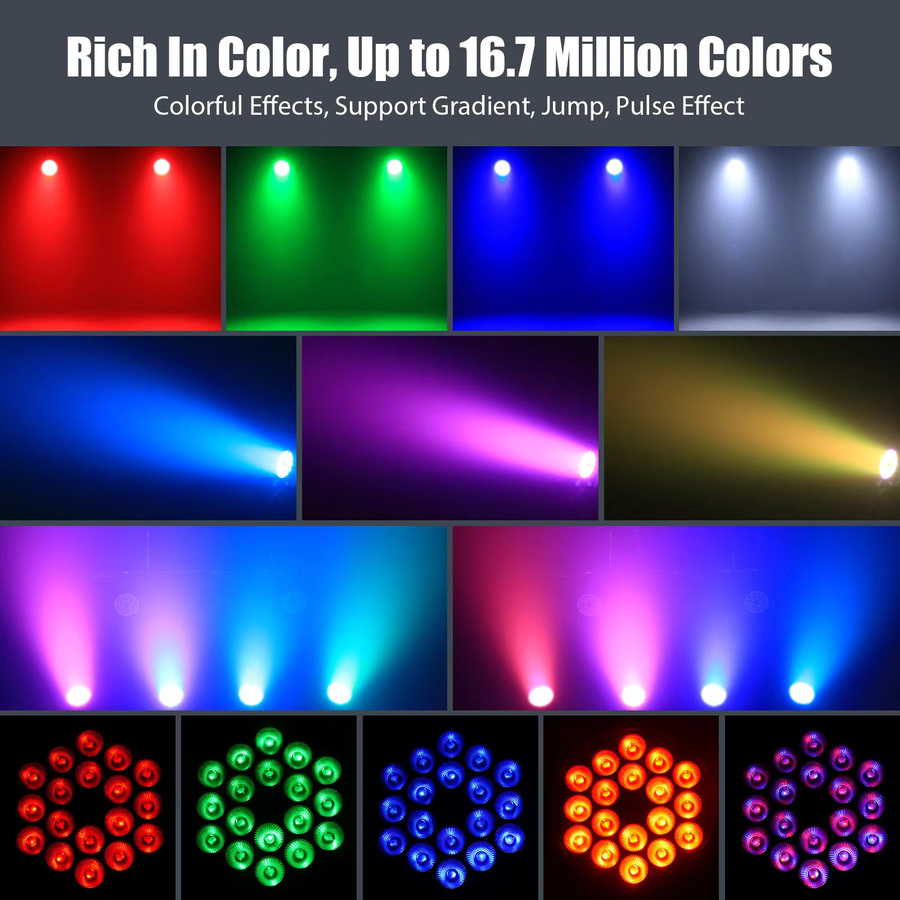Yiflamefly 4er-Set RGBW LED Par-Leuchten, 180W IP65 wasserdichte Bühnenbeleuchtung mit DMX512 für Außenbereiche und Veranstaltungen, Schwarz - Bild 3