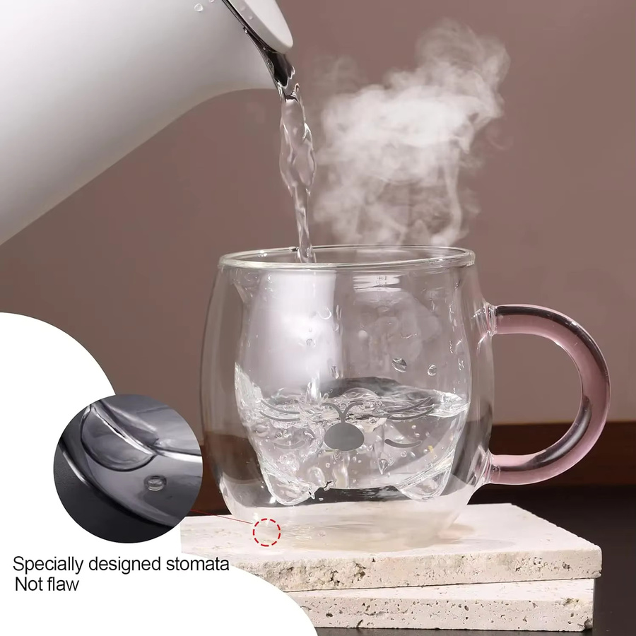 YWDL Doppelwandige Glas-Espressotasse mit Katzenmotiv, Transparent, 2er-Set - Bild 2