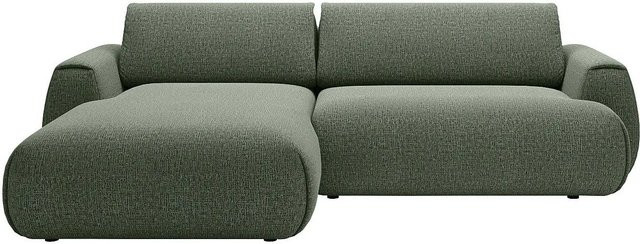 Vente-unique Schlafsofa Monelia in Tannengrün, L-Form mit Schlaffunktion und Auszugsschublade, Chenille-Stoff, Breite: 270 cm - Bild 1