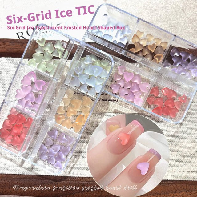 YYM Nagelaccessoires, 6er-Set, matte 3D-Herz-Nagelkunst-Dekoration - Bild 1