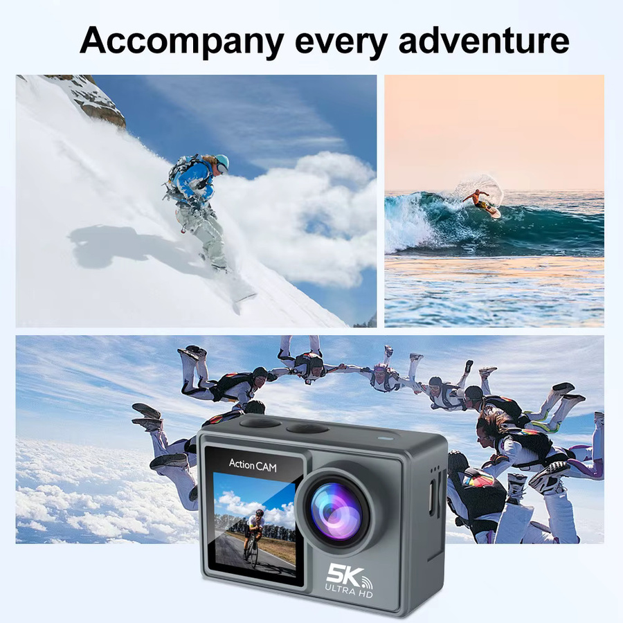 ILUKA M40TR Action Kamera mit Doppelbildschirm, 5K 30FPS, 4K 60FPS, 50MP Foto, EIS Stabilisierung, 30M Wasserdicht, WiFi und 128GB TF Karte, Farbe: Grau - Bild 2