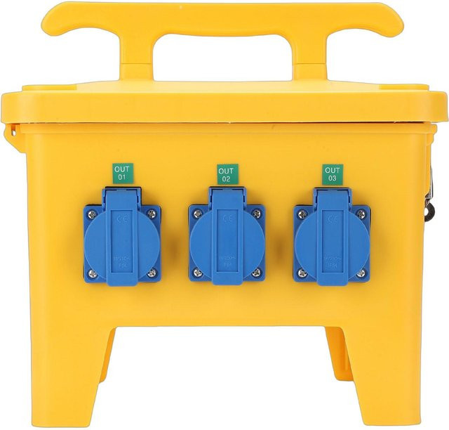 Aimo Stromverteilerkasten 16A Gelb mit 6 Steckdosen, Wasserdicht IP65, Tragbarer Elektrokasten für Baustelle, Hof und Garten - Bild 1