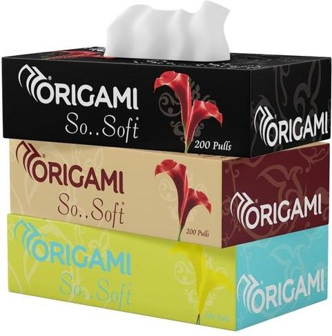 Origami 2-lagige Kosmetiktuchbox als Autotaschentücher im 3er-Pack, beige, 600 Blatt - Bild 1