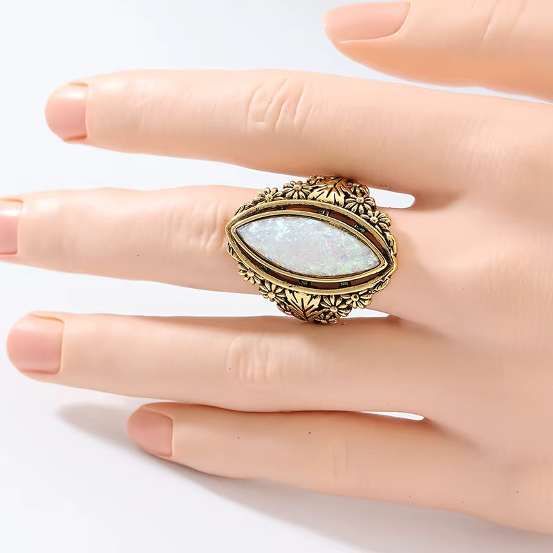 YoYo Ring Vintage, vergoldet, synthetischer Opal, Damen - Bild 2